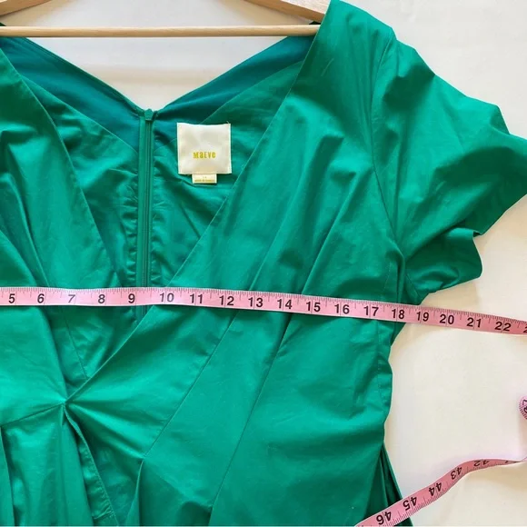 Anthropologie || Maeve Seamed Poplin Origami Pleated Dress Green 14 - Picture 8 of 10